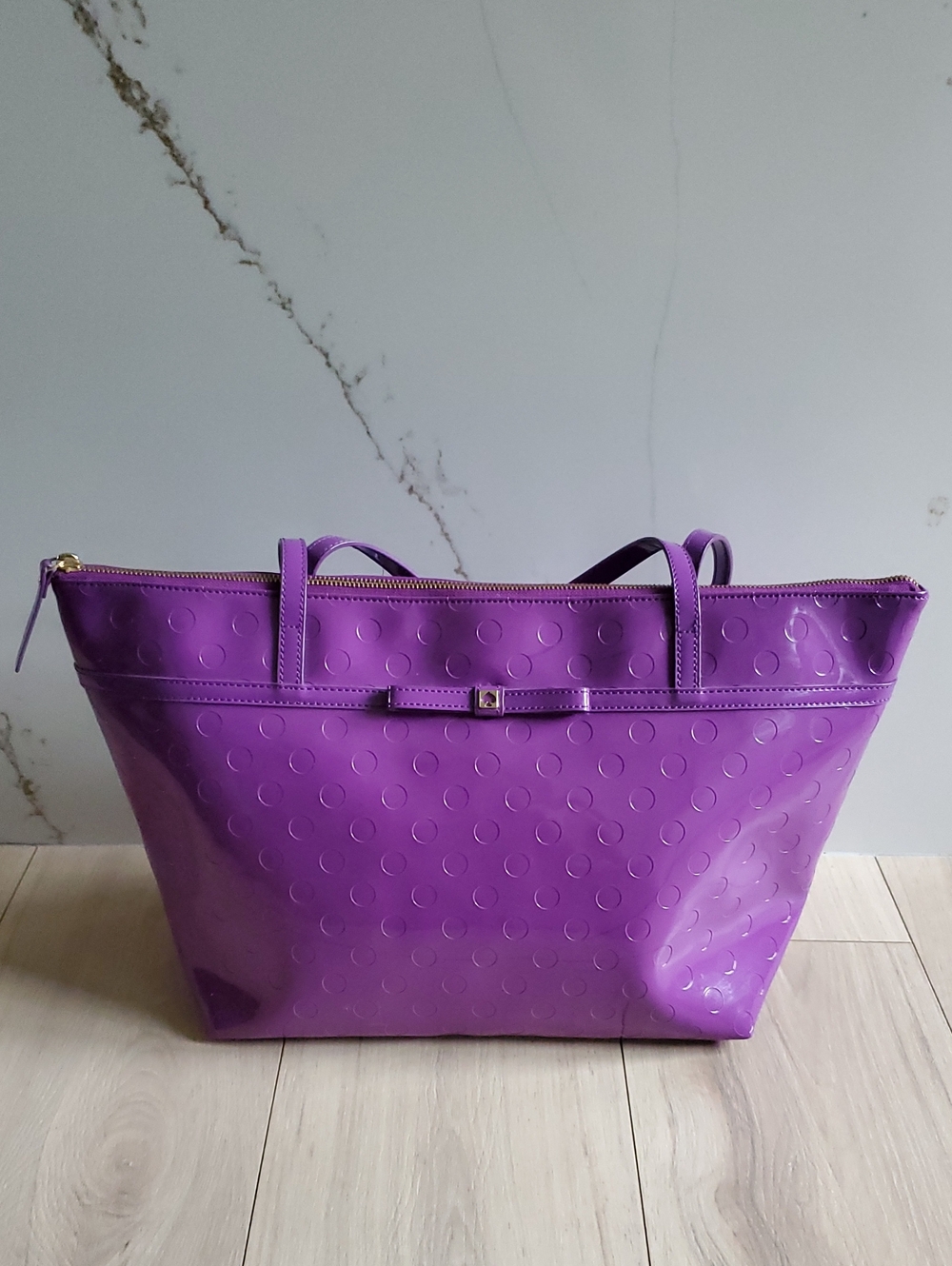 Kate Spade Patent Tote Bag Large Purple Dotted Work Laptop‎